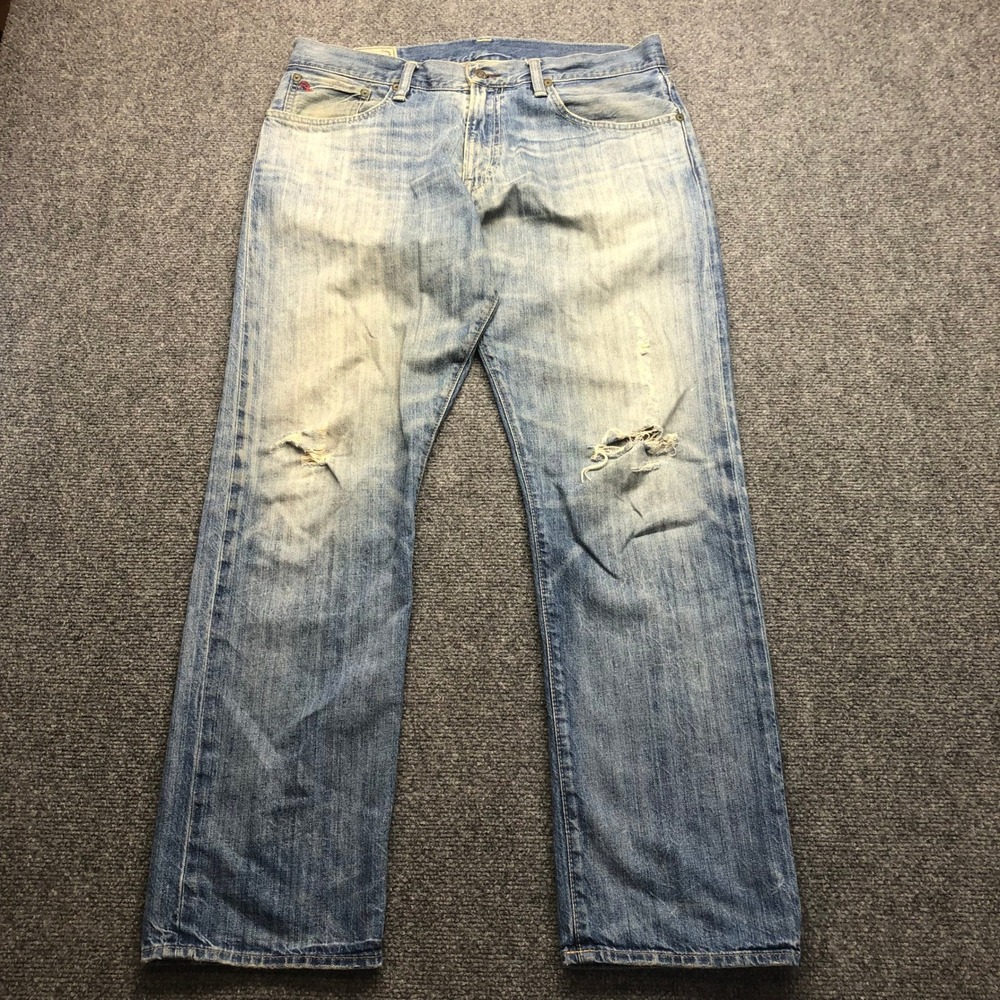 Polo Ralph Lauren Mens Distressed Authentic Dungarees Jeans Light Wash 34x30
